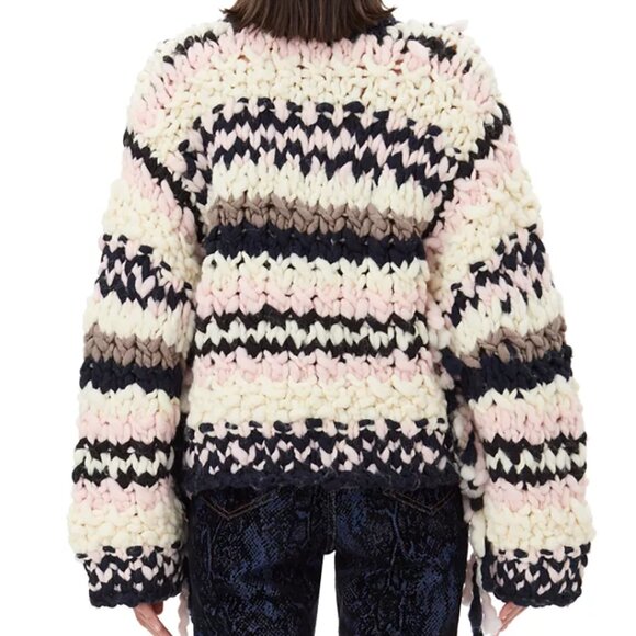 Ganni Striped Chunky Wool Roving Handknit Crewneck Chunky Sweater NEW Small - Picture 5 of 12